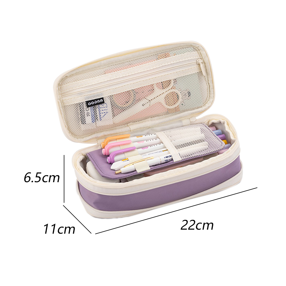 Pencil Case Compartments Pencil Pouch Big Capacity Pencil Bag Oxford  Stationery Storage Pen Bag Cosmetic Makeup Pouch for Women - purple